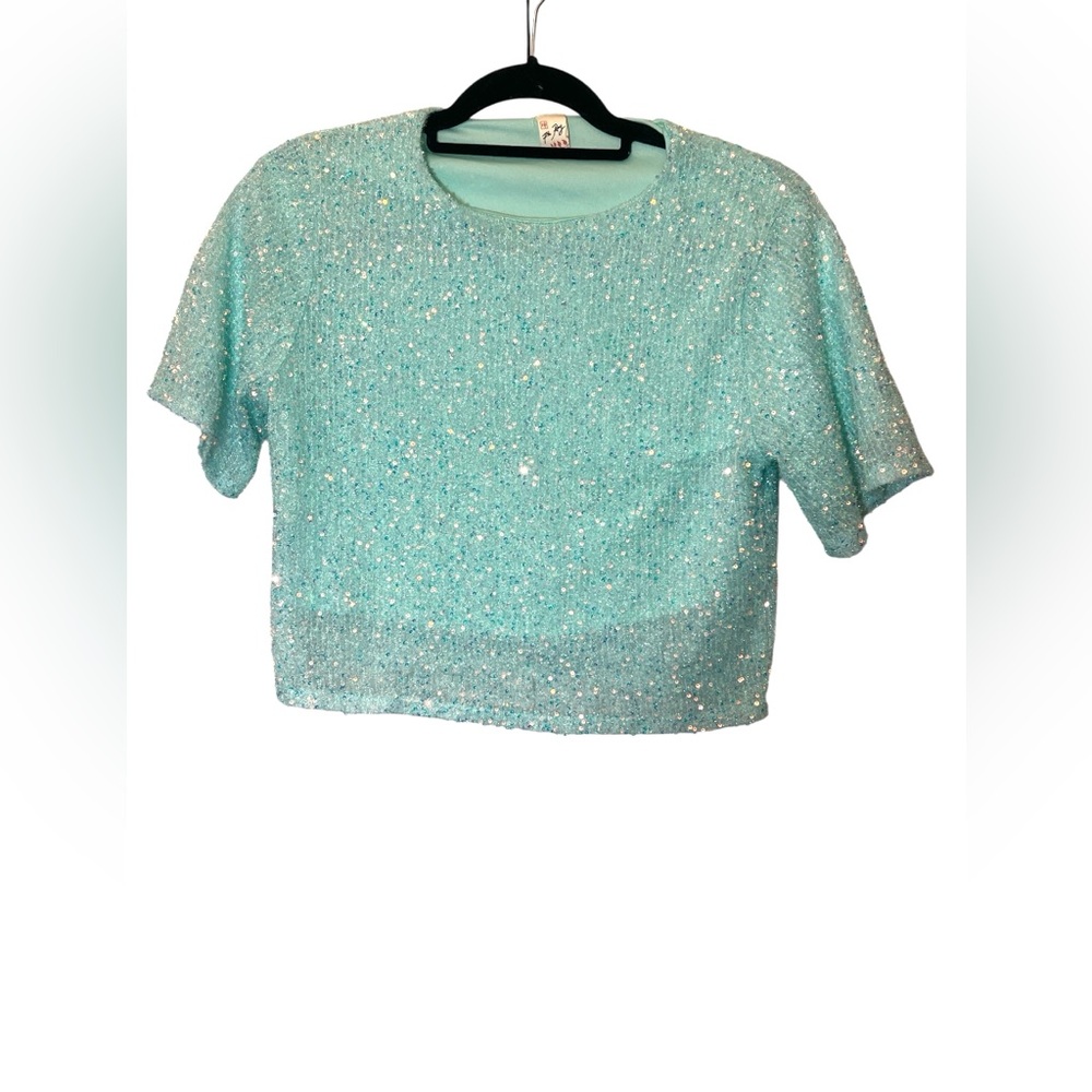 7th Ray Sequin Women's Crop Top Light Aqua Festival Party
